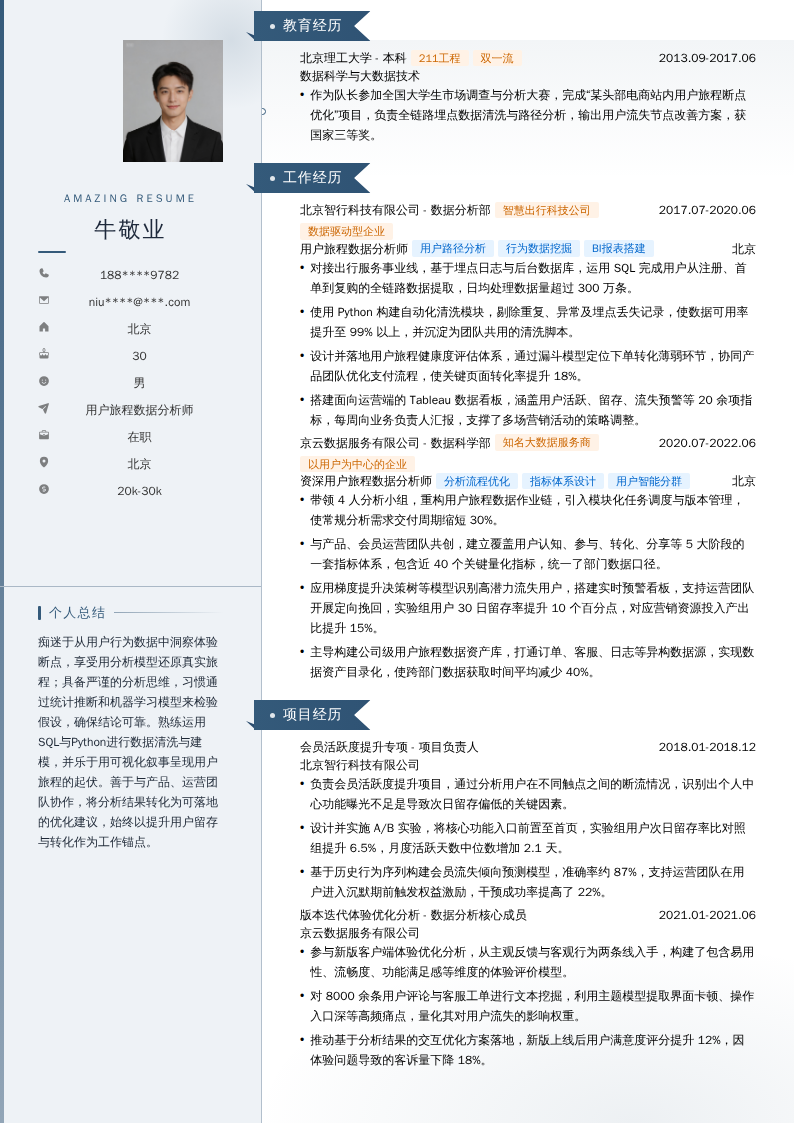 用户旅程数据分析师简历模板