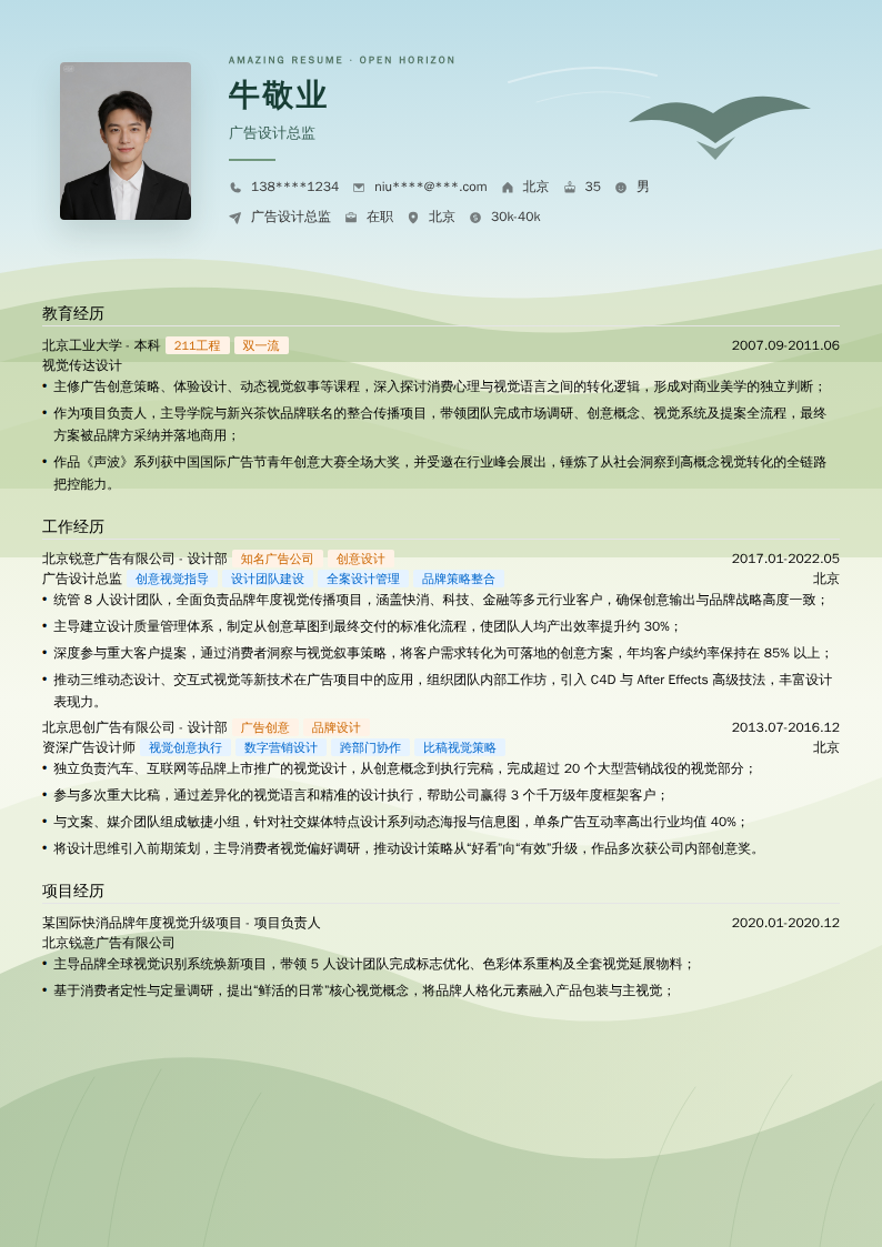 广告设计总监简历模板
