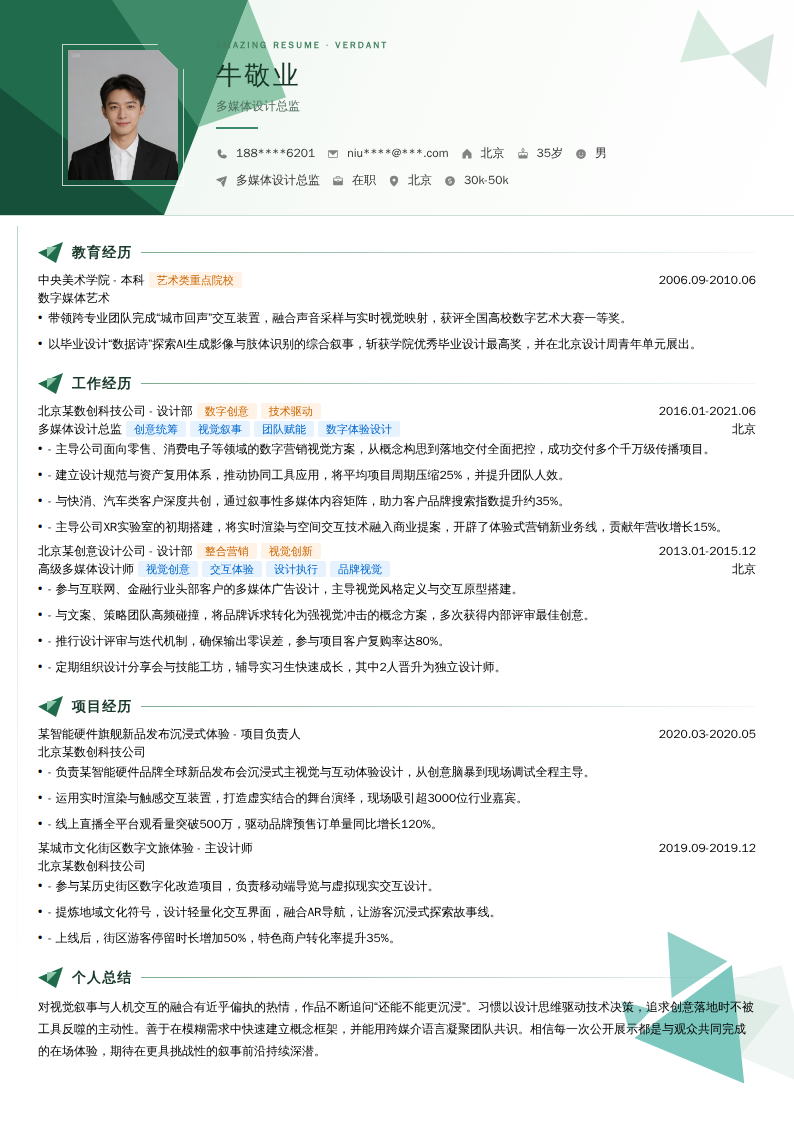 多媒体设计总监简历模板