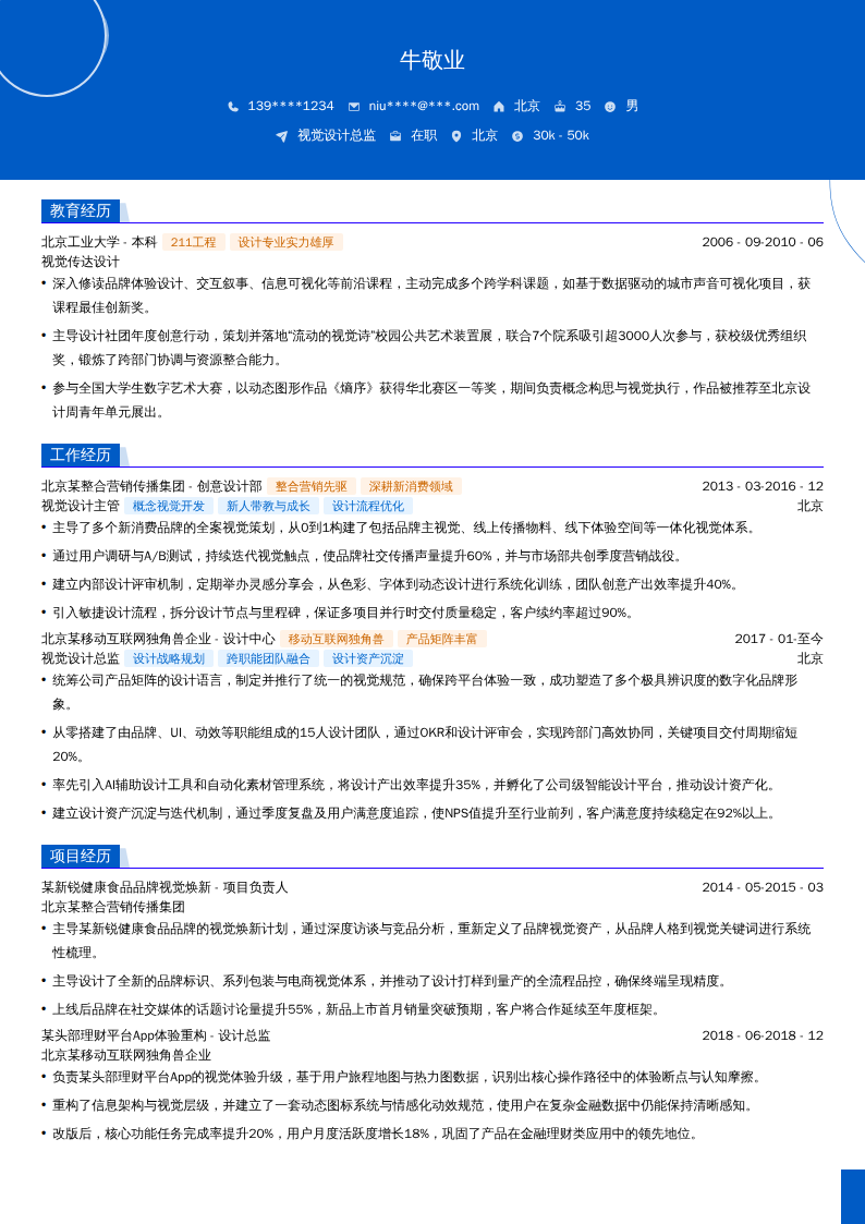 视觉设计总监简历模板
