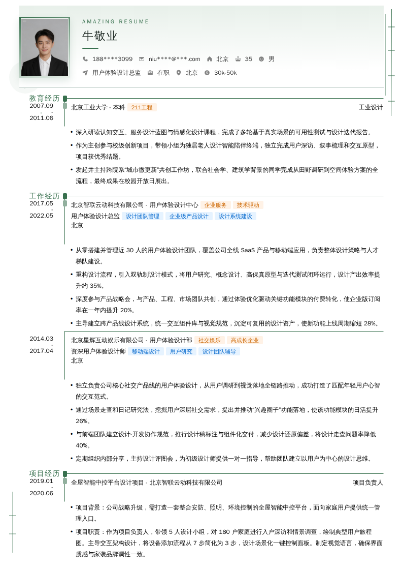 用户体验设计总监简历模板