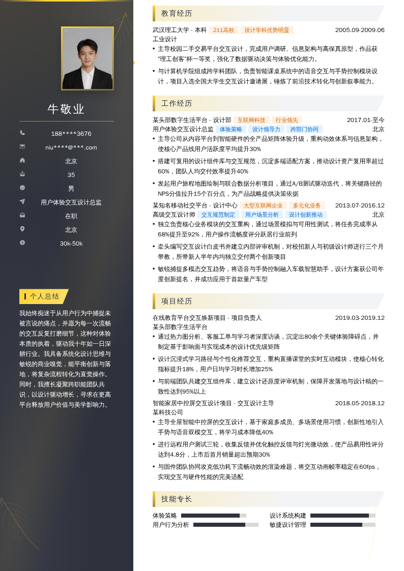 用户体验交互设计总监简历模板
