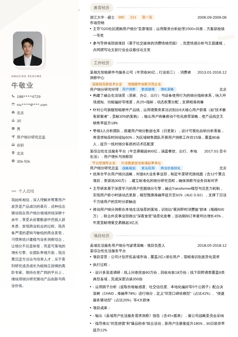用户细分研究总监简历模板