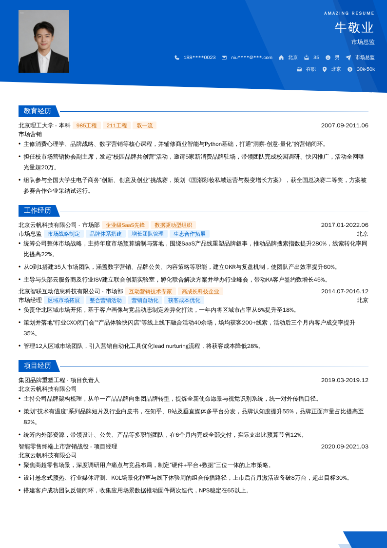 市场总监简历模板