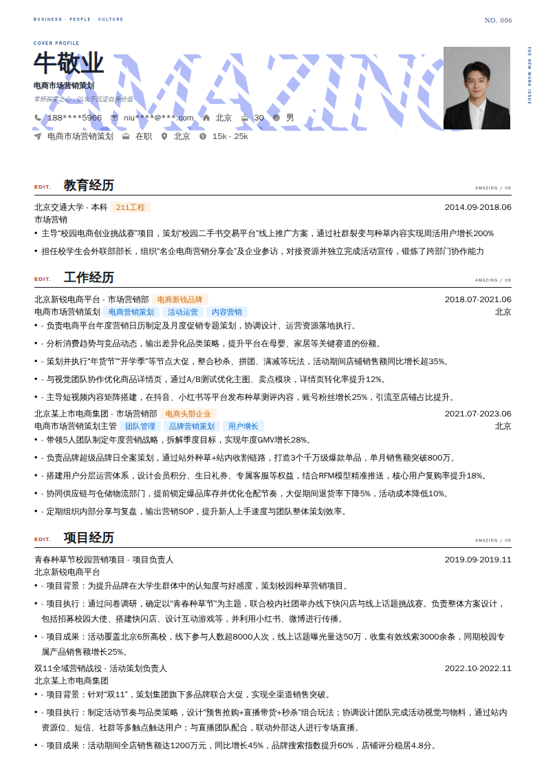 电商市场营销策划简历模板