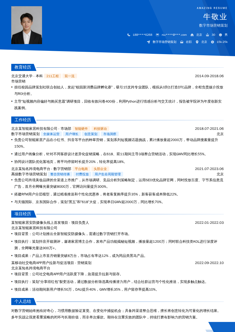 数字市场营销策划简历模板