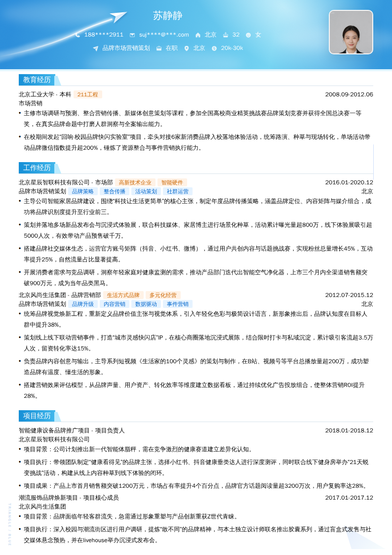 品牌市场营销策划简历模板