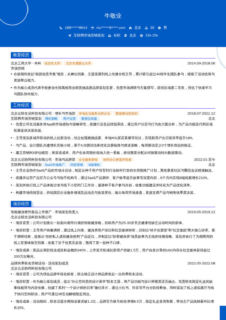 互联网市场营销策划简历模板