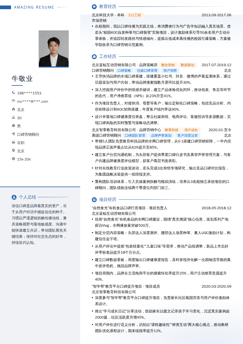 口碑营销顾问简历模板