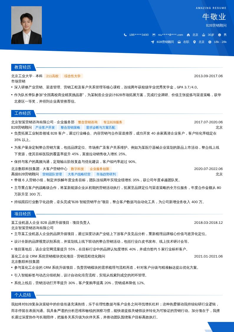B2B营销顾问简历模板