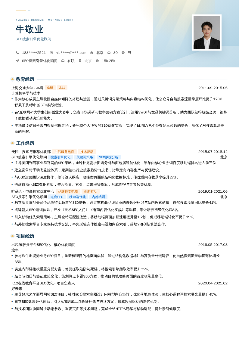 SEO搜索引擎优化顾问简历模板