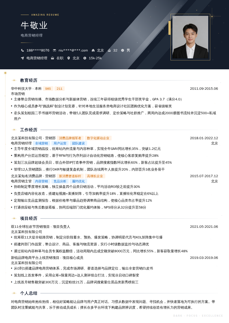 电商营销经理简历模板