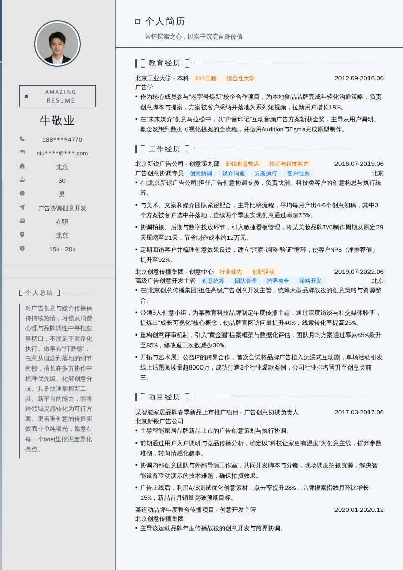 广告协调创意开发简历模板