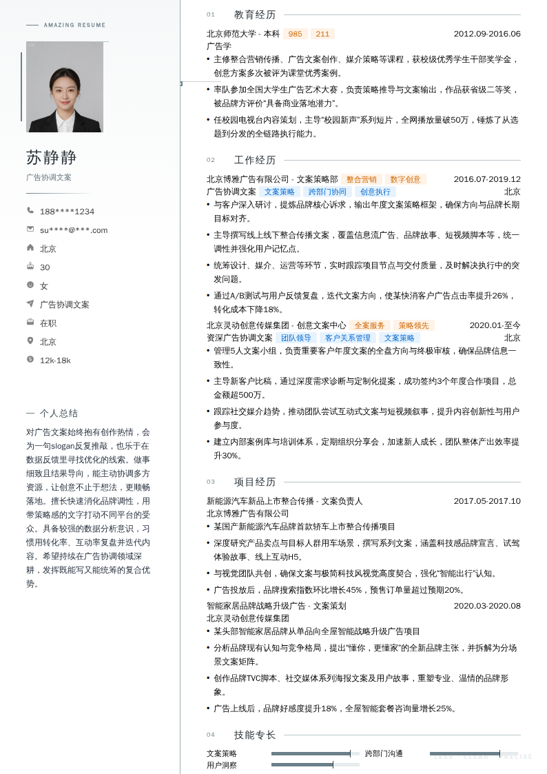 广告协调文案简历模板