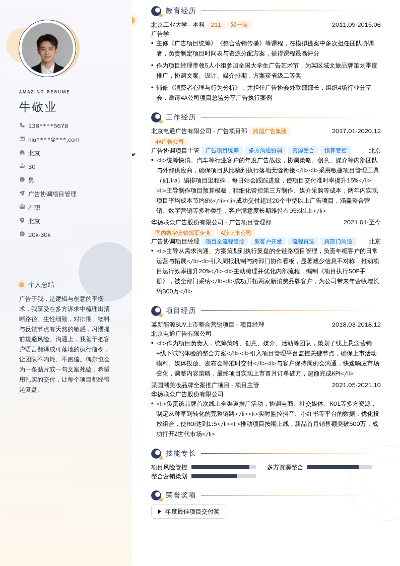 广告协调项目管理简历模板