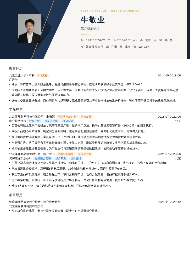 媒介投放执行简历模板