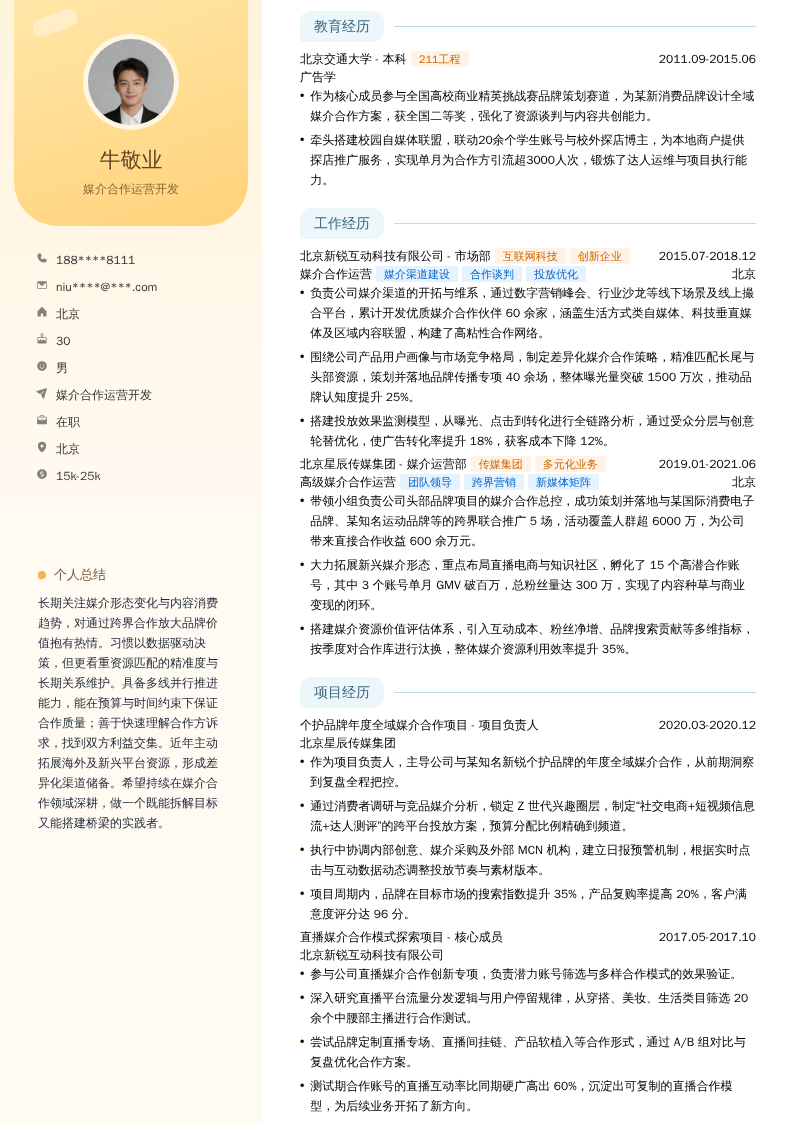 媒介合作运营开发简历模板