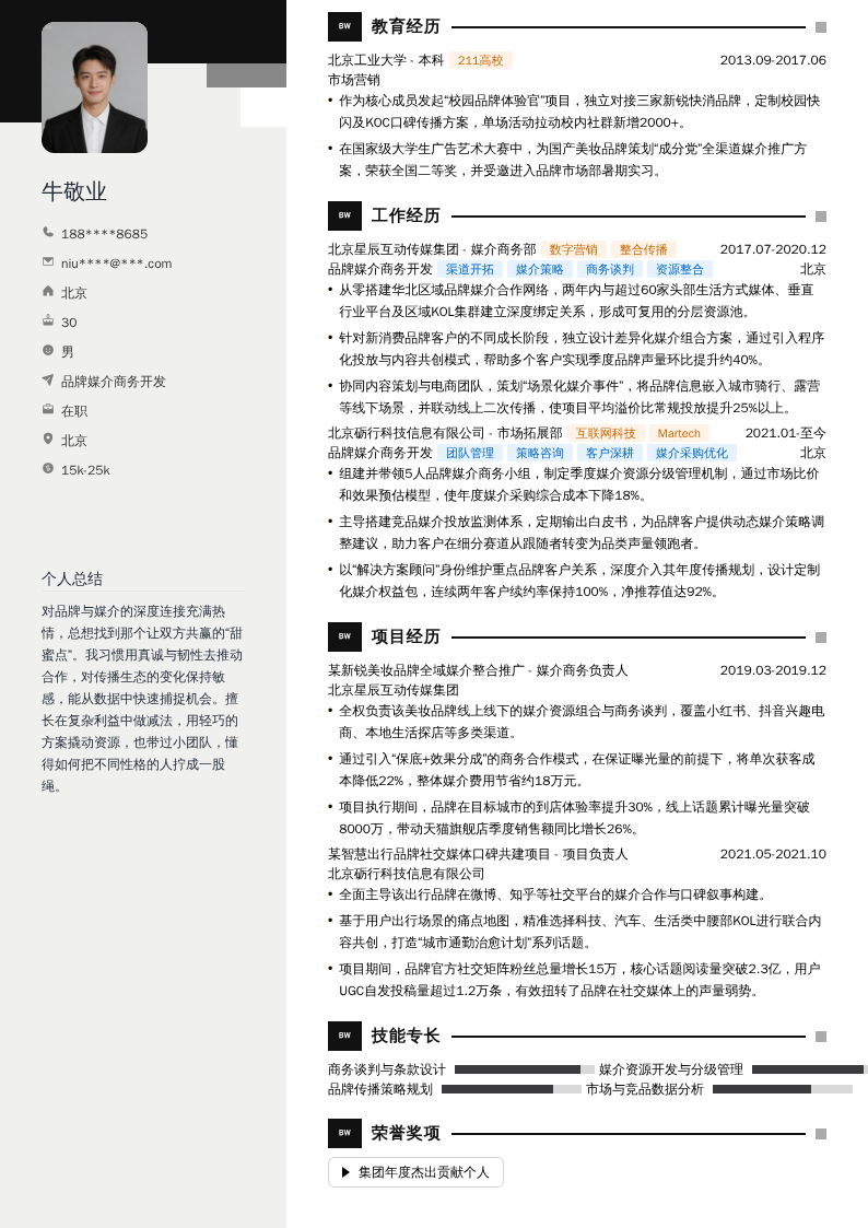 品牌媒介商务开发简历模板