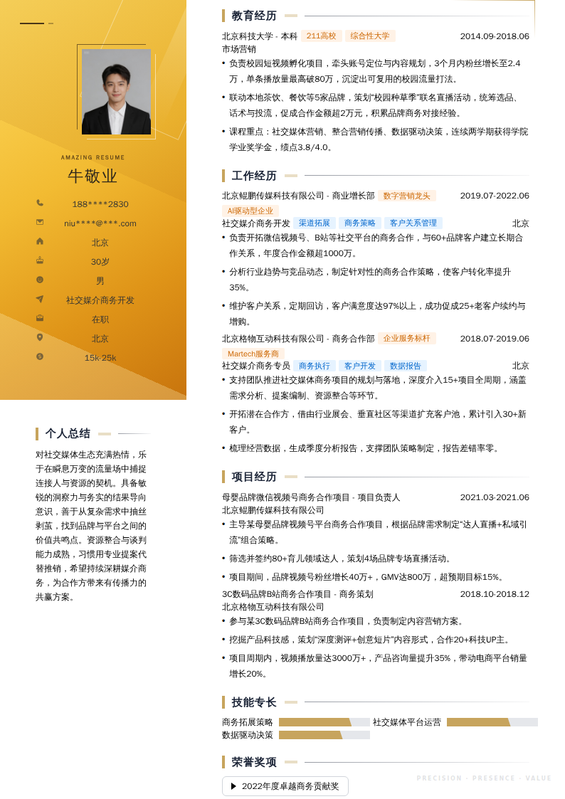 社交媒介商务开发简历模板