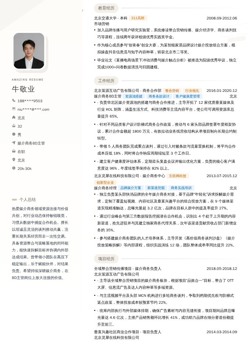 媒介商务BD主管简历模板