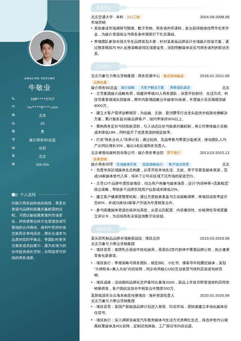 媒介商务BD总监简历模板