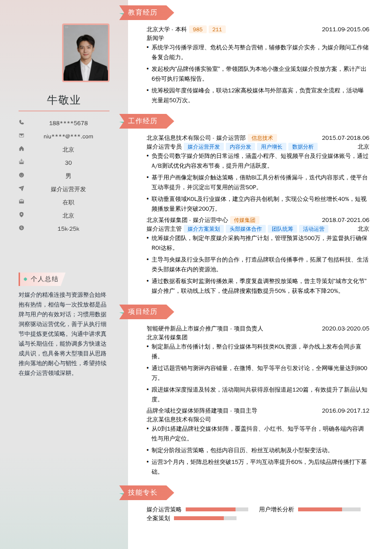 媒介运营开发简历模板