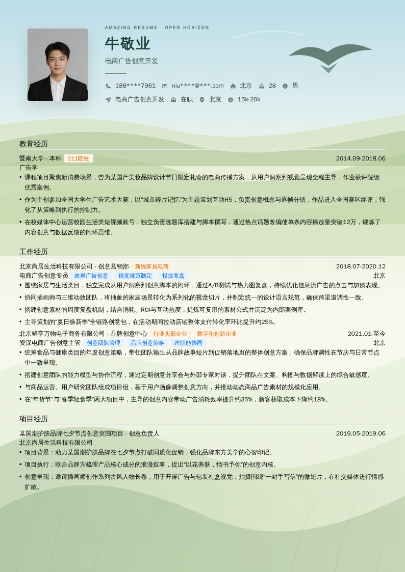 电商广告创意开发简历模板