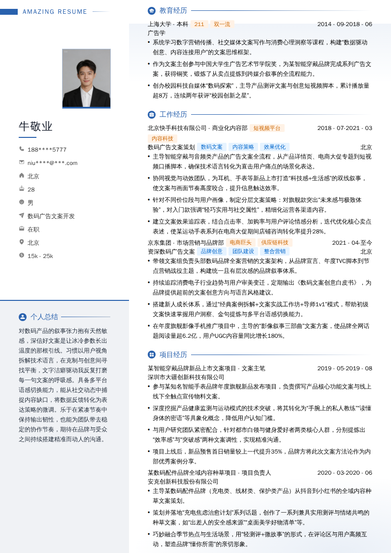 数码广告文案开发简历模板