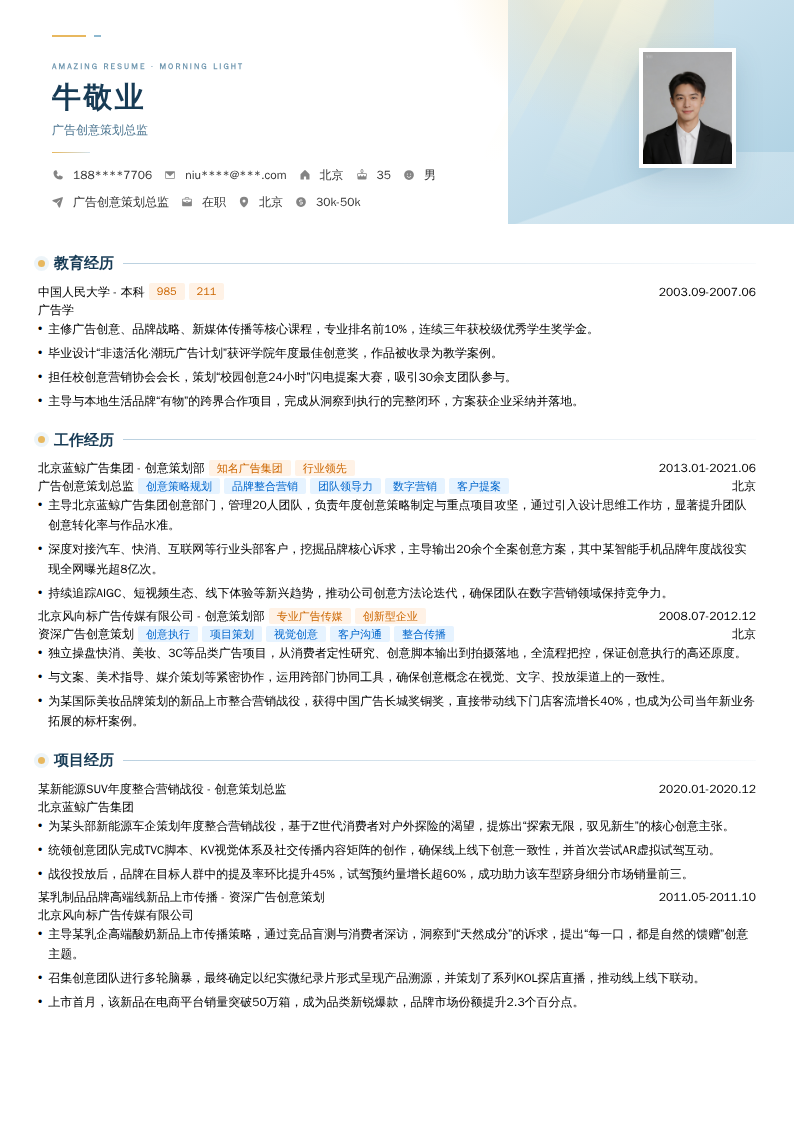 广告创意策划总监简历模板