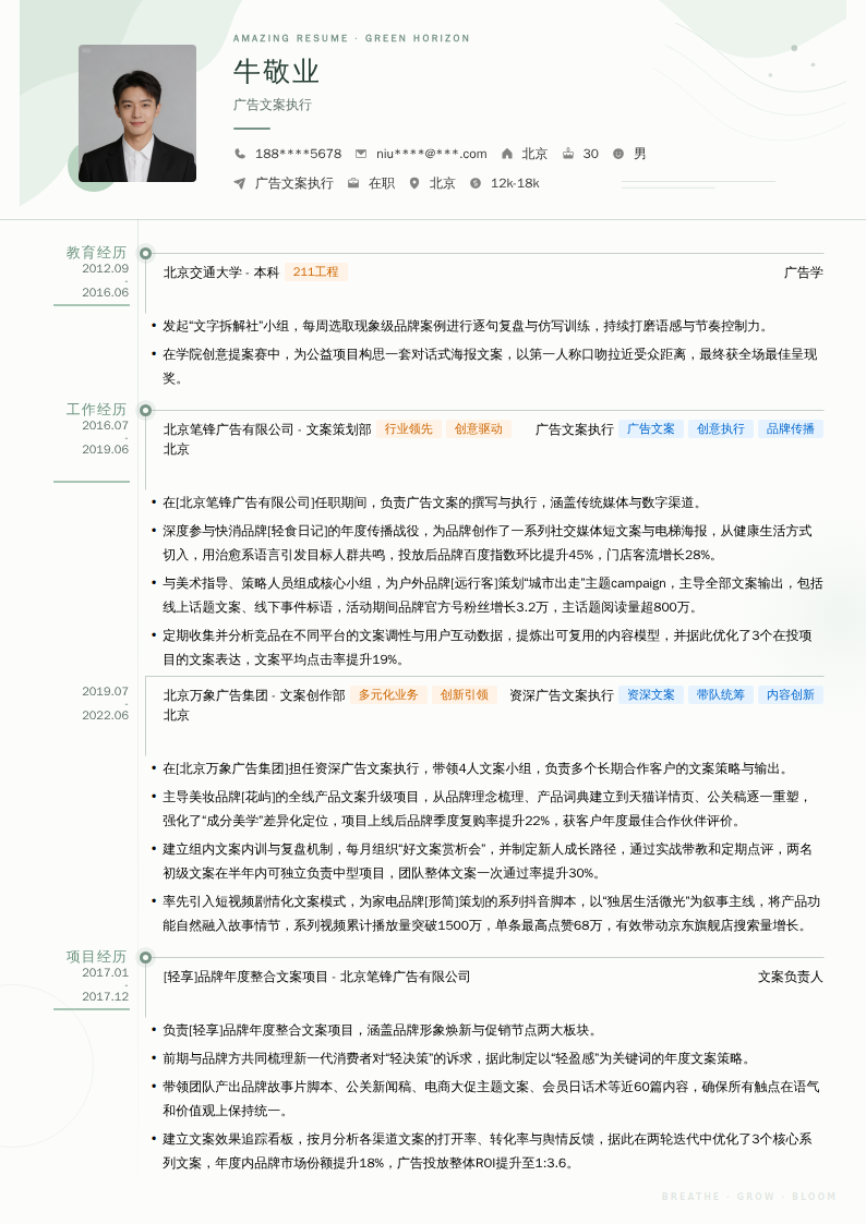 广告文案执行简历模板