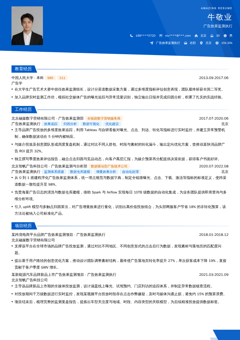广告效果监测执行简历模板