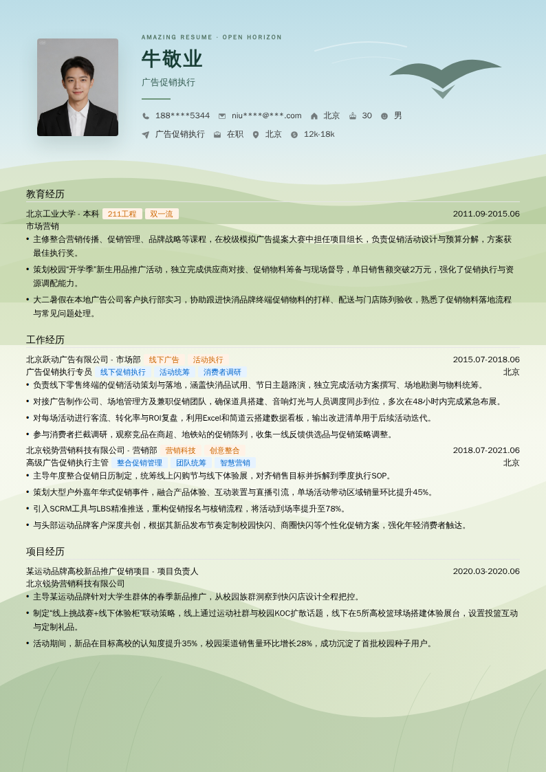 广告促销执行简历模板
