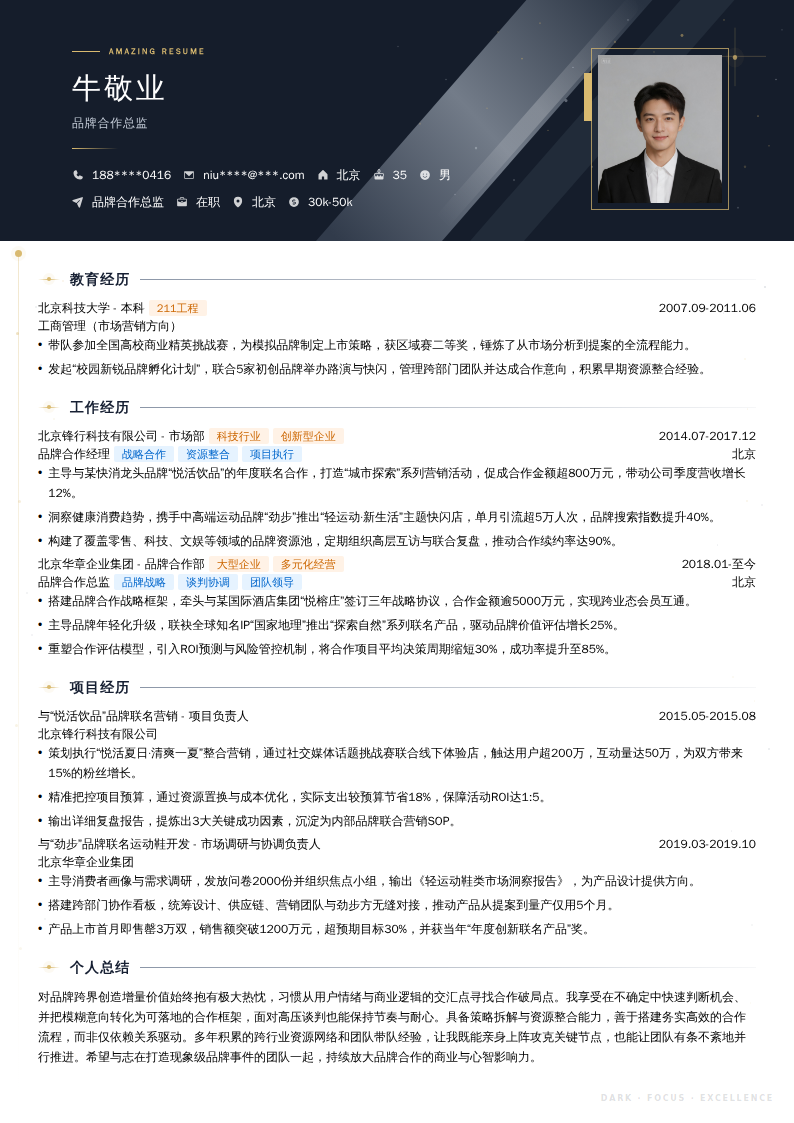 品牌合作总监简历模板