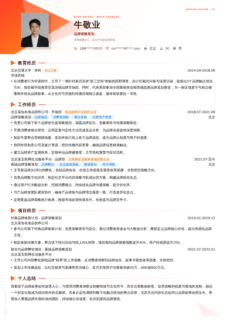品牌策略策划简历模板