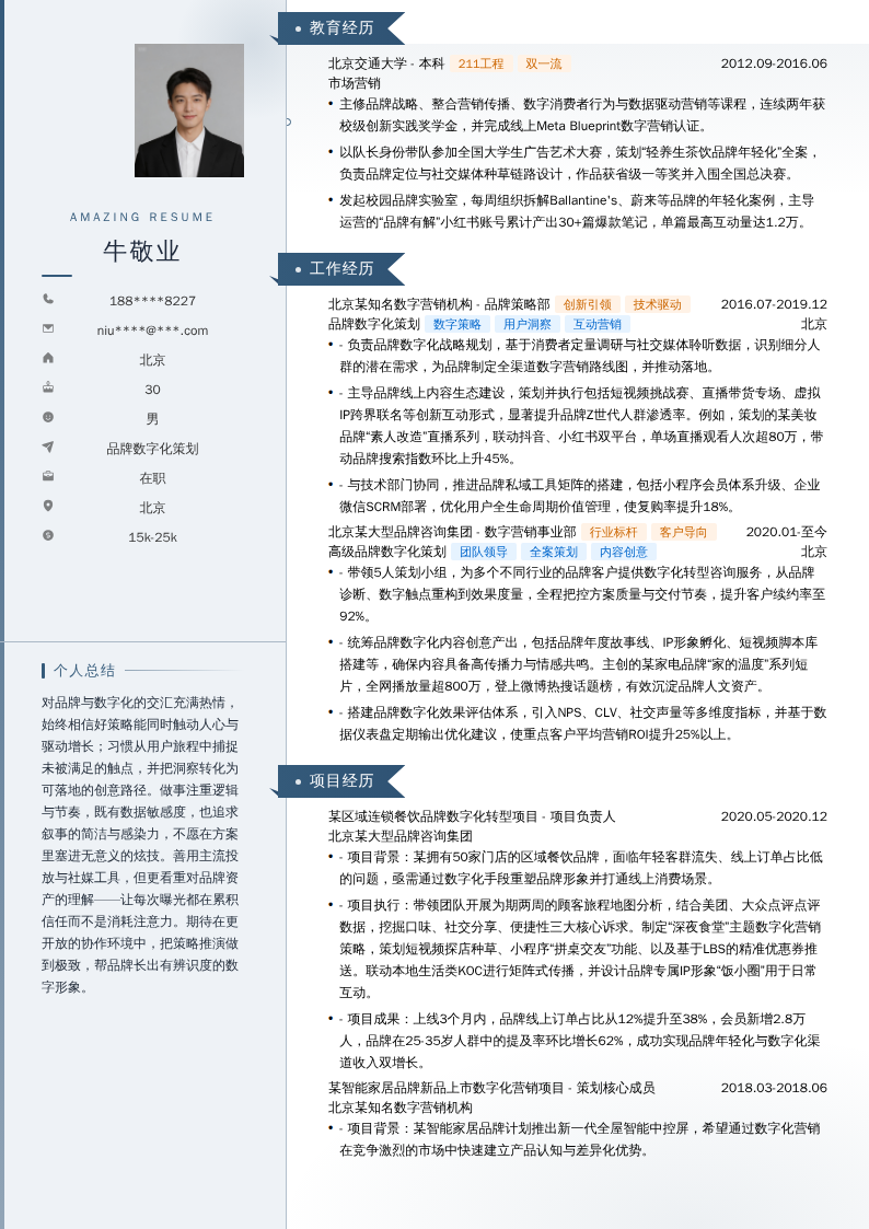品牌数字化策划简历模板