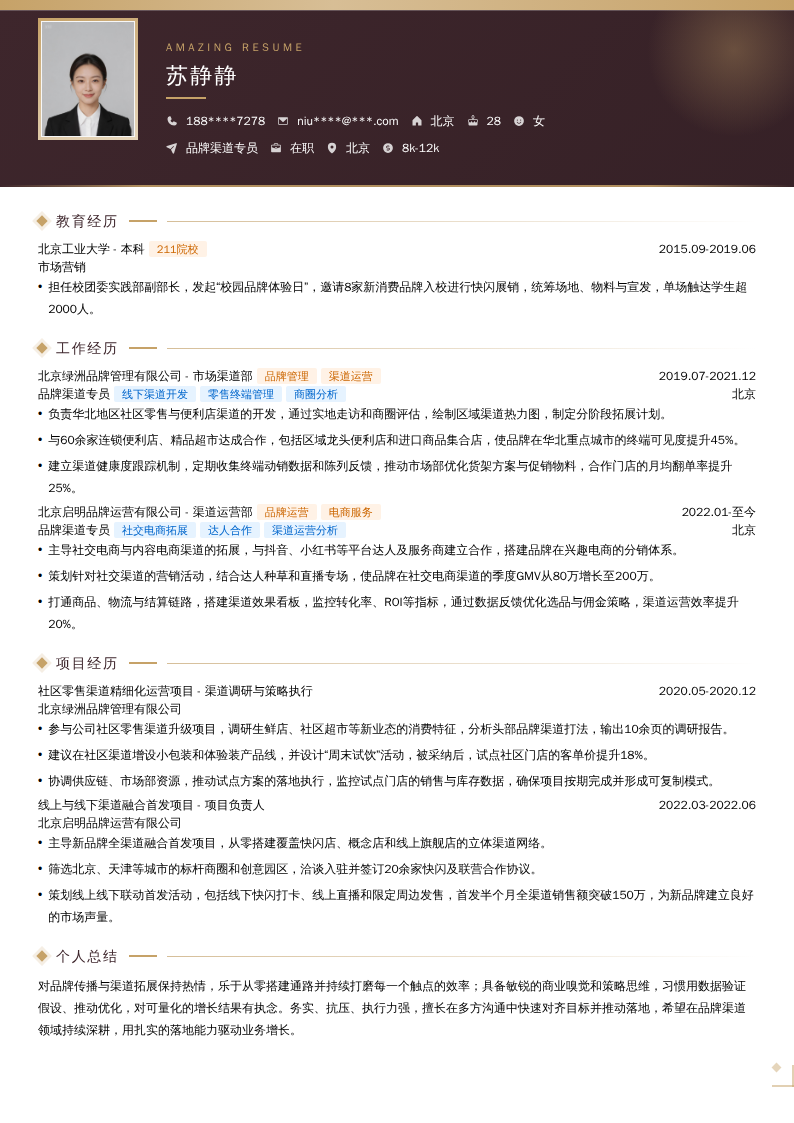 品牌渠道专员简历模板