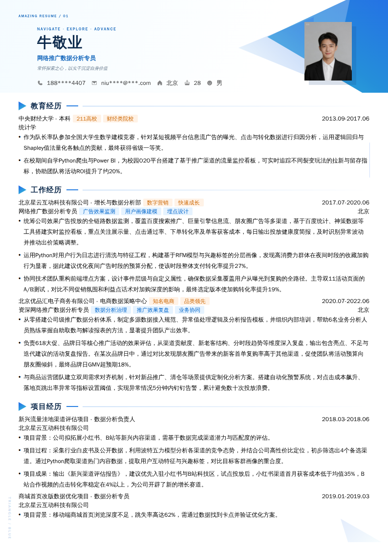 网络推广数据分析专员简历模板