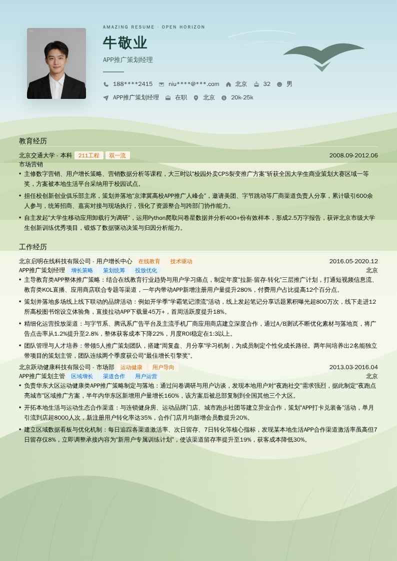 APP推广策划经理简历模板