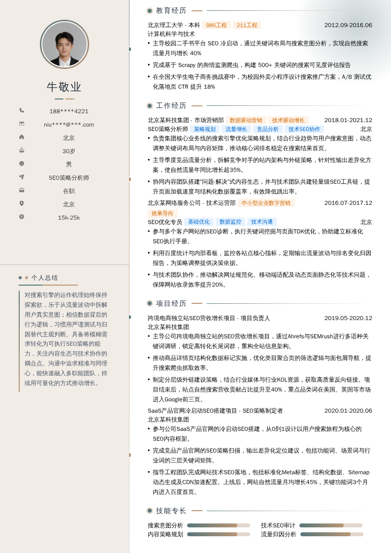 SEO策略分析师简历模板