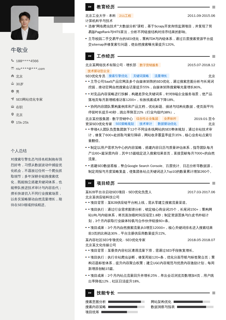 SEO网站优化专家简历模板