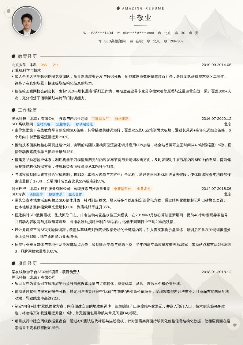SEO高级顾问简历模板