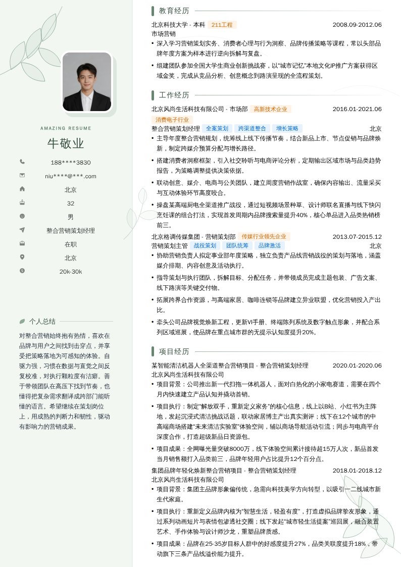 整合营销策划经理简历模板
