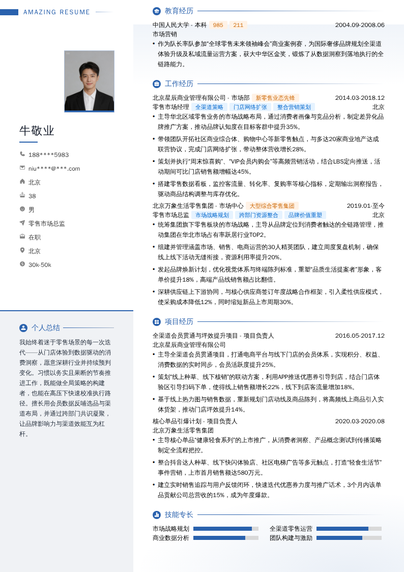 零售市场总监简历模板