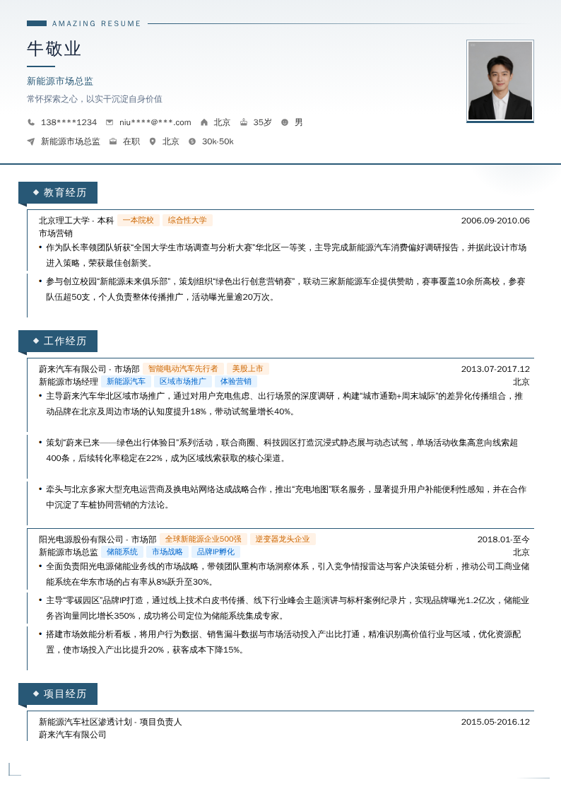 新能源市场总监简历模板