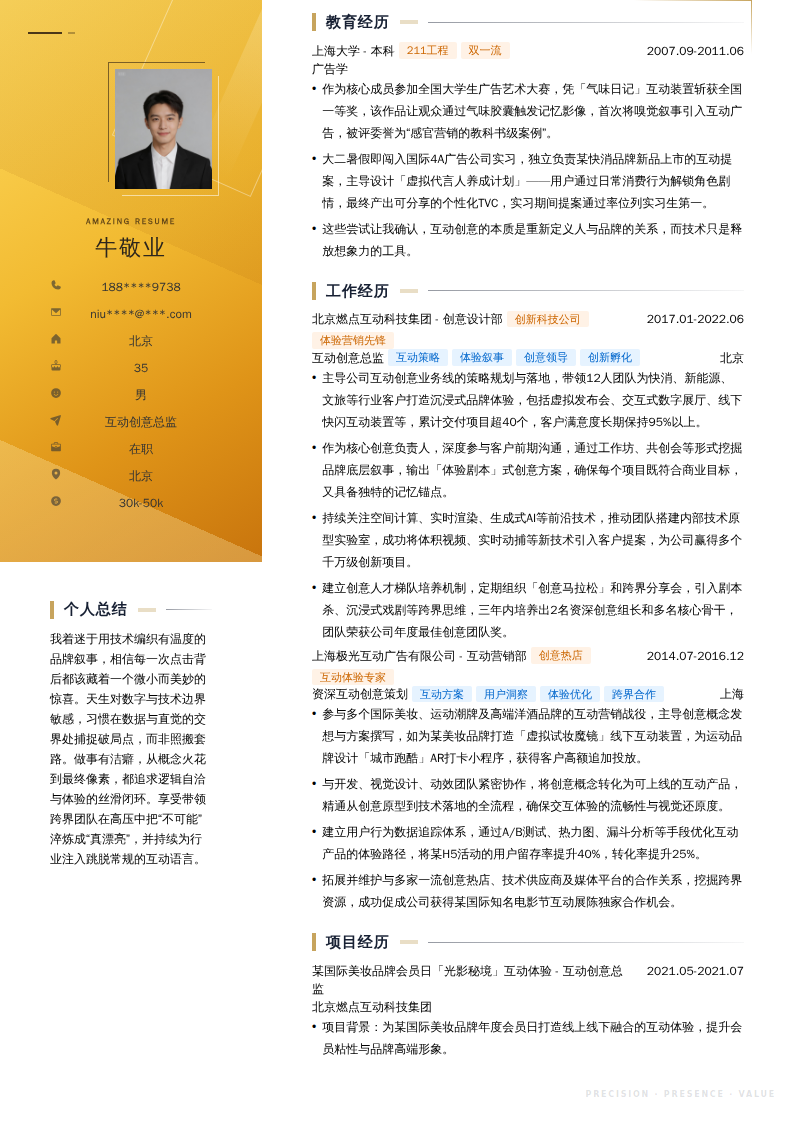 互动创意总监简历模板