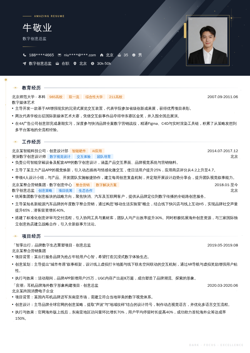 数字创意总监简历模板