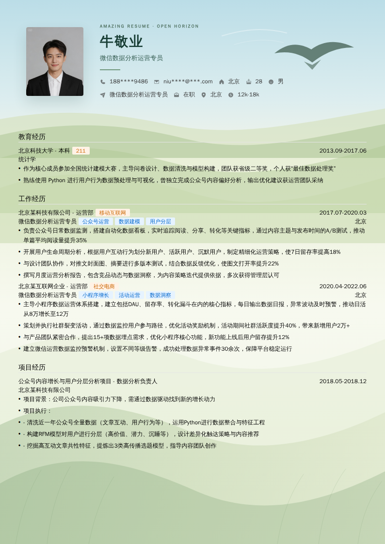 微信数据分析运营专员简历模板