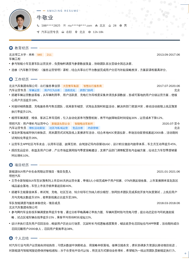 汽车运营专员简历模板