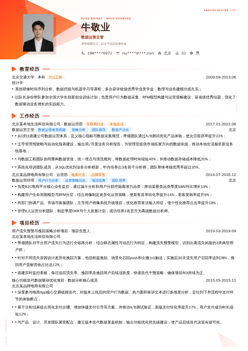 数据运营主管简历模板