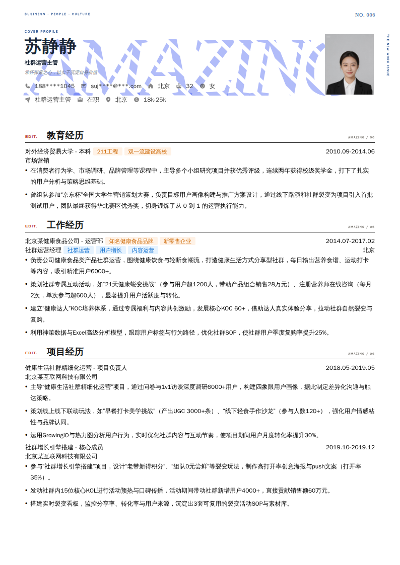 社群运营主管简历模板
